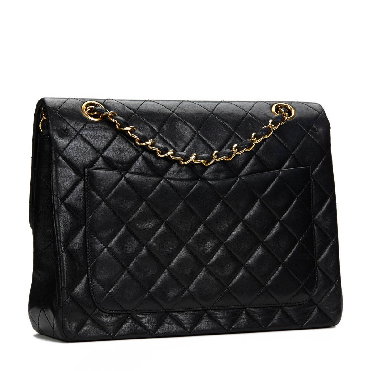 Chanel Black Quilted Lambskin Vintage Medium Tall Classic Double Flap Bag  In Good Condition In Bishop's Stortford, Hertfordshire