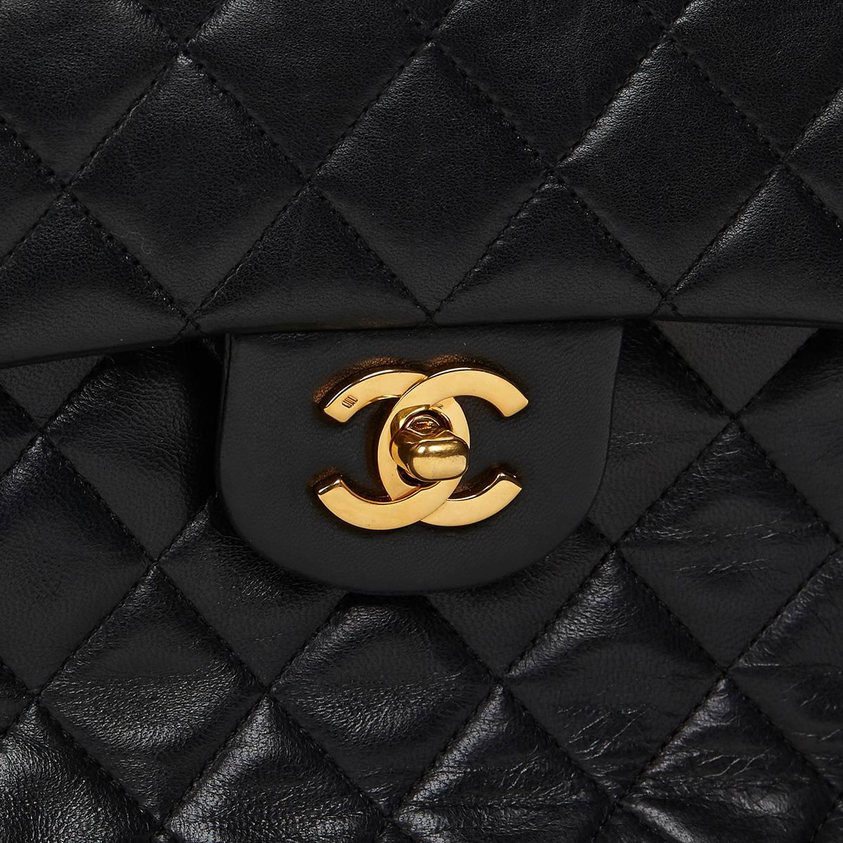 Chanel Black Quilted Lambskin Vintage Medium Tall Classic Double Flap Bag  1