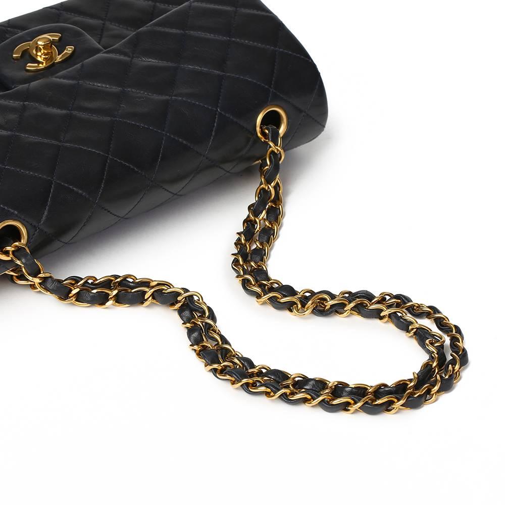 Black Chanel Navy Quilted Lambskin Vintage Small Classic Double Flap Bag 