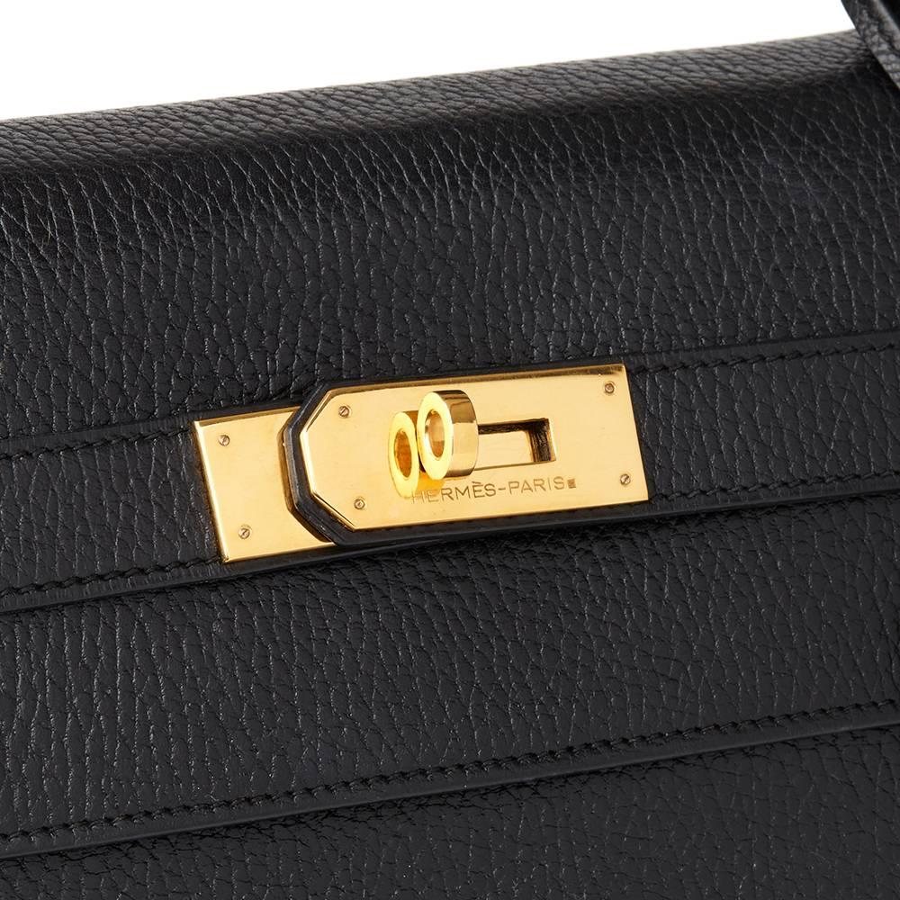 Hermes Black Ardennes Leather Vintage Kelly 40cm Retourne In Good Condition In Bishop's Stortford, Hertfordshire