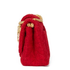 Chanel Red Quilted Wool Fabric Romanov Charms 2.55 Reissue 225 Double Flap Bag