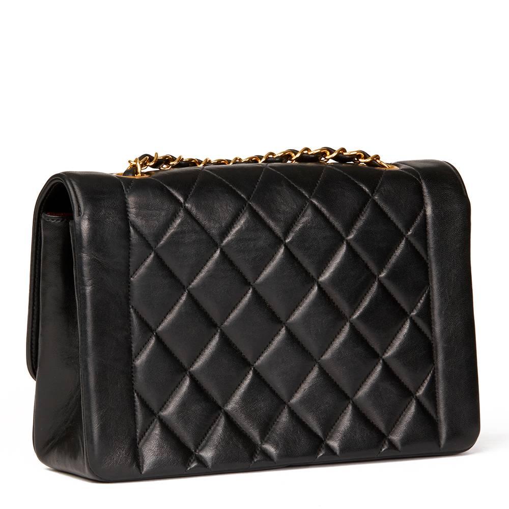 Women's 1990s Chanel Black Quilted Lambskin Vintage Medium Diana Classic Single Flap Bag