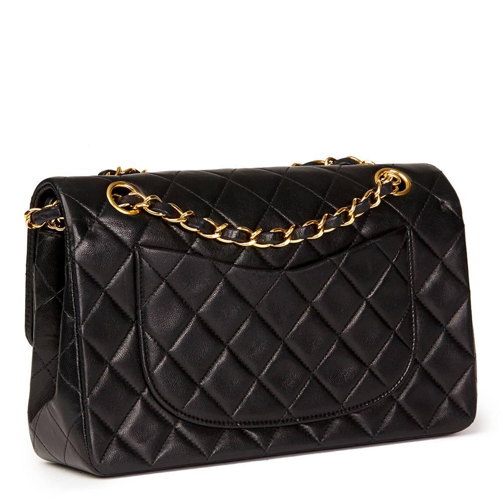 Women's Chanel Black Quilted Lambskin Vintage Small Classic Double Flap Bag 