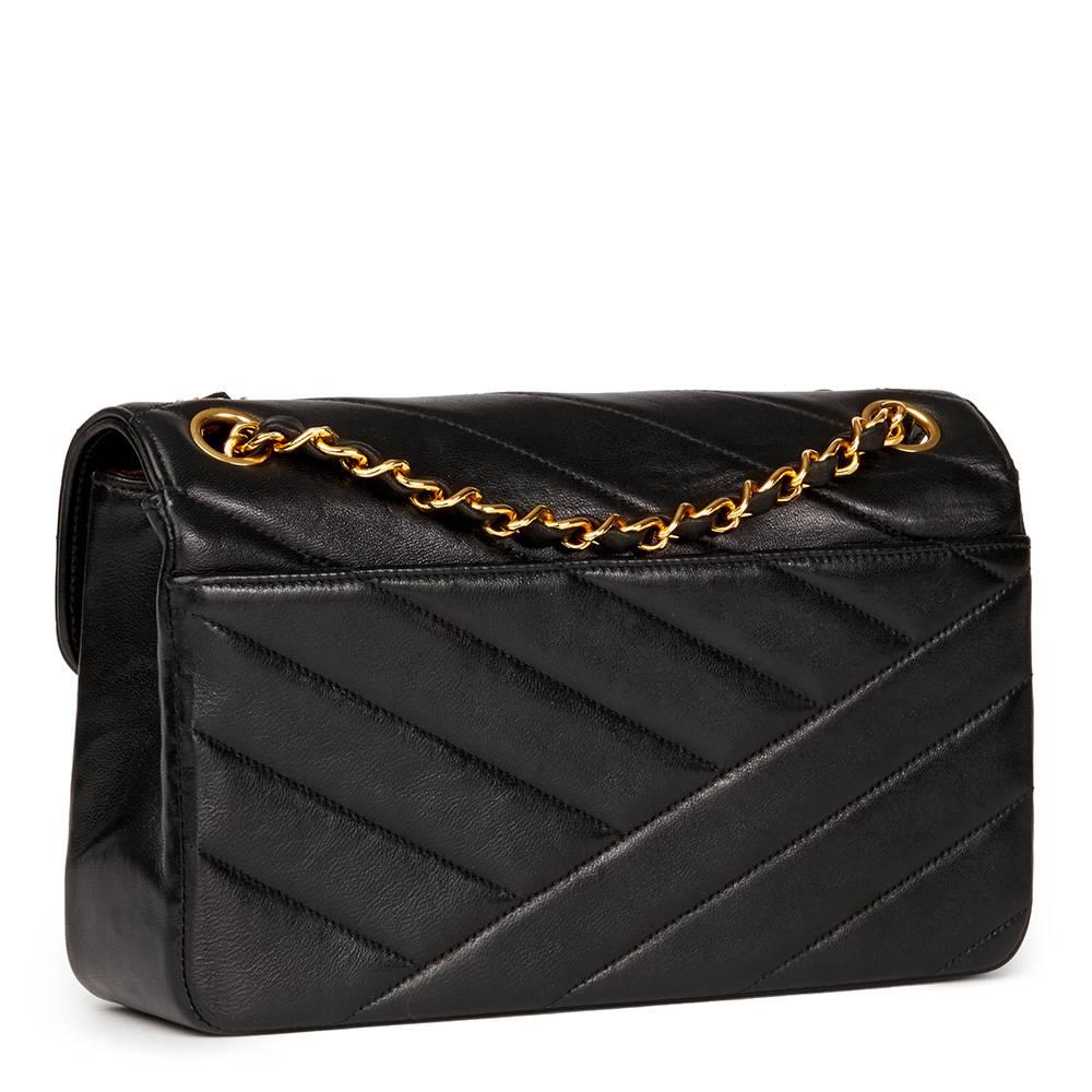 Women's Chanel Black Chevron Quilted Lambskin Vintage Classic Single Flap Bag 