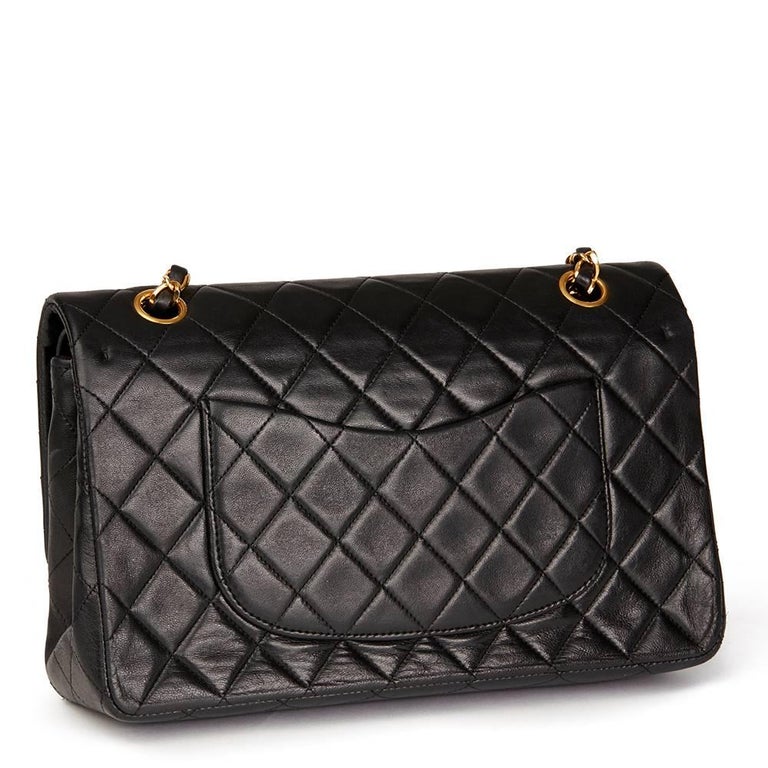 Chanel 1980s Black Quilted Lambskin Vintage Medium Classic Double