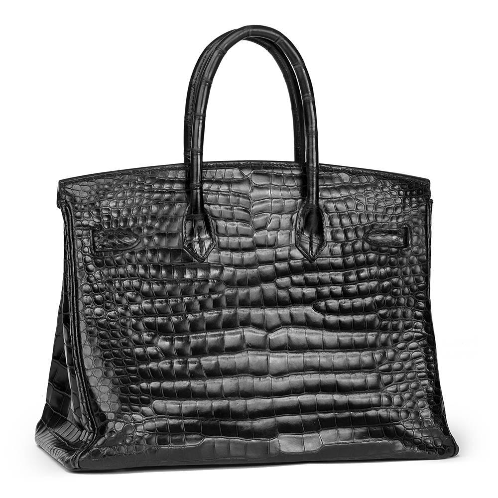 Women's Hermès 2003 Black Shiny Porosus Crocodile Leather Birkin 35cm