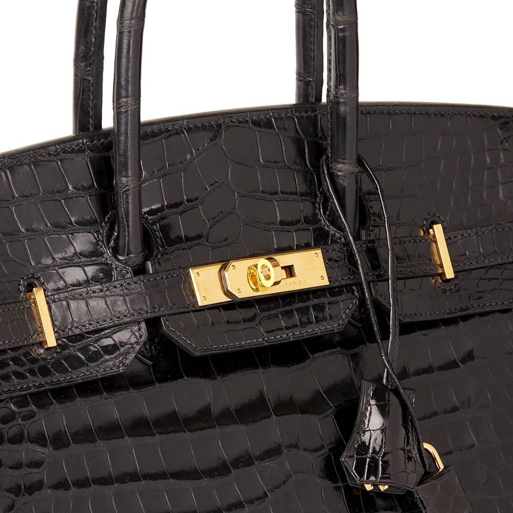 Hermès 2003 Black Shiny Porosus Crocodile Leather Birkin 35cm 2