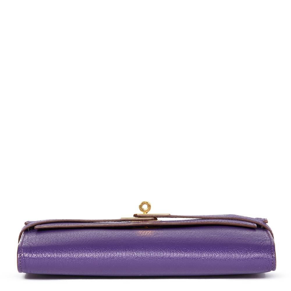 Purple 2010 Hermes Violet Chevre Mysore Leather Kelly Long Wallet 