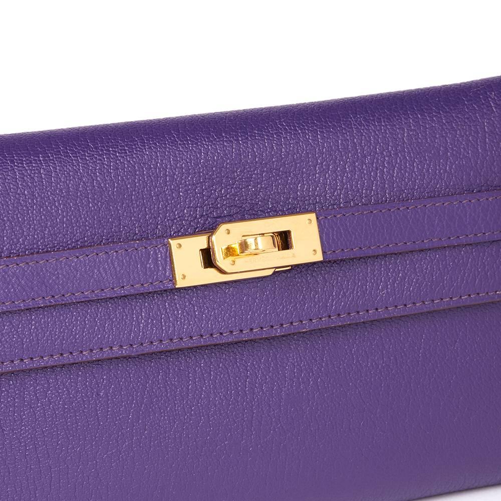 Women's 2010 Hermes Violet Chevre Mysore Leather Kelly Long Wallet 