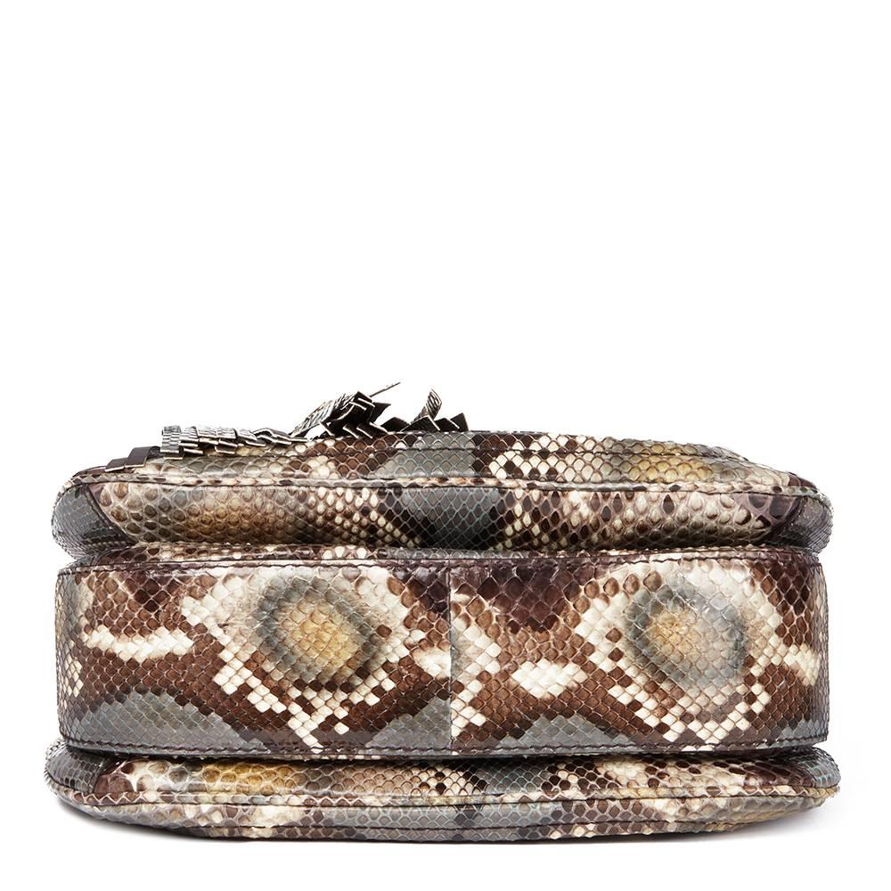 Brown 2010 Gucci Khaki Python Leather Bamboo Classic Top Handle