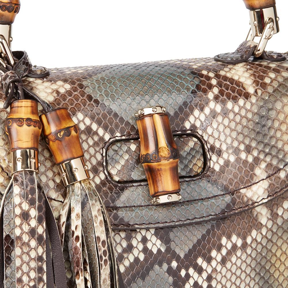 2010 Gucci Khaki Python Leather Bamboo Classic Top Handle In Excellent Condition In Bishop's Stortford, Hertfordshire