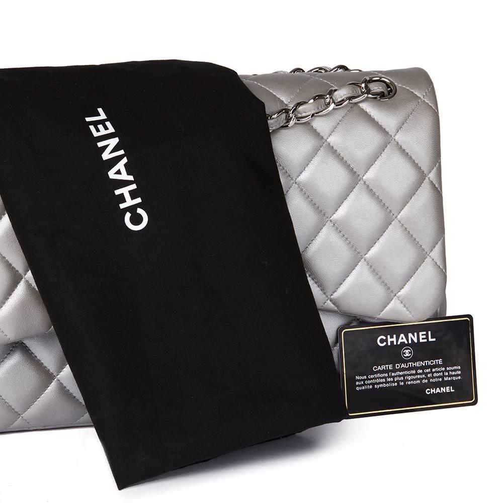 Chanel Silver Metallic Quilted Lambskin Jumbo Classic Double Flap Bag 2