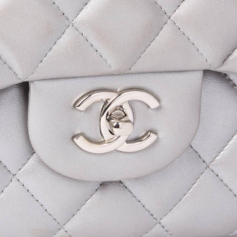Chanel Silver Metallic Quilted Lambskin Jumbo Classic Double Flap Bag