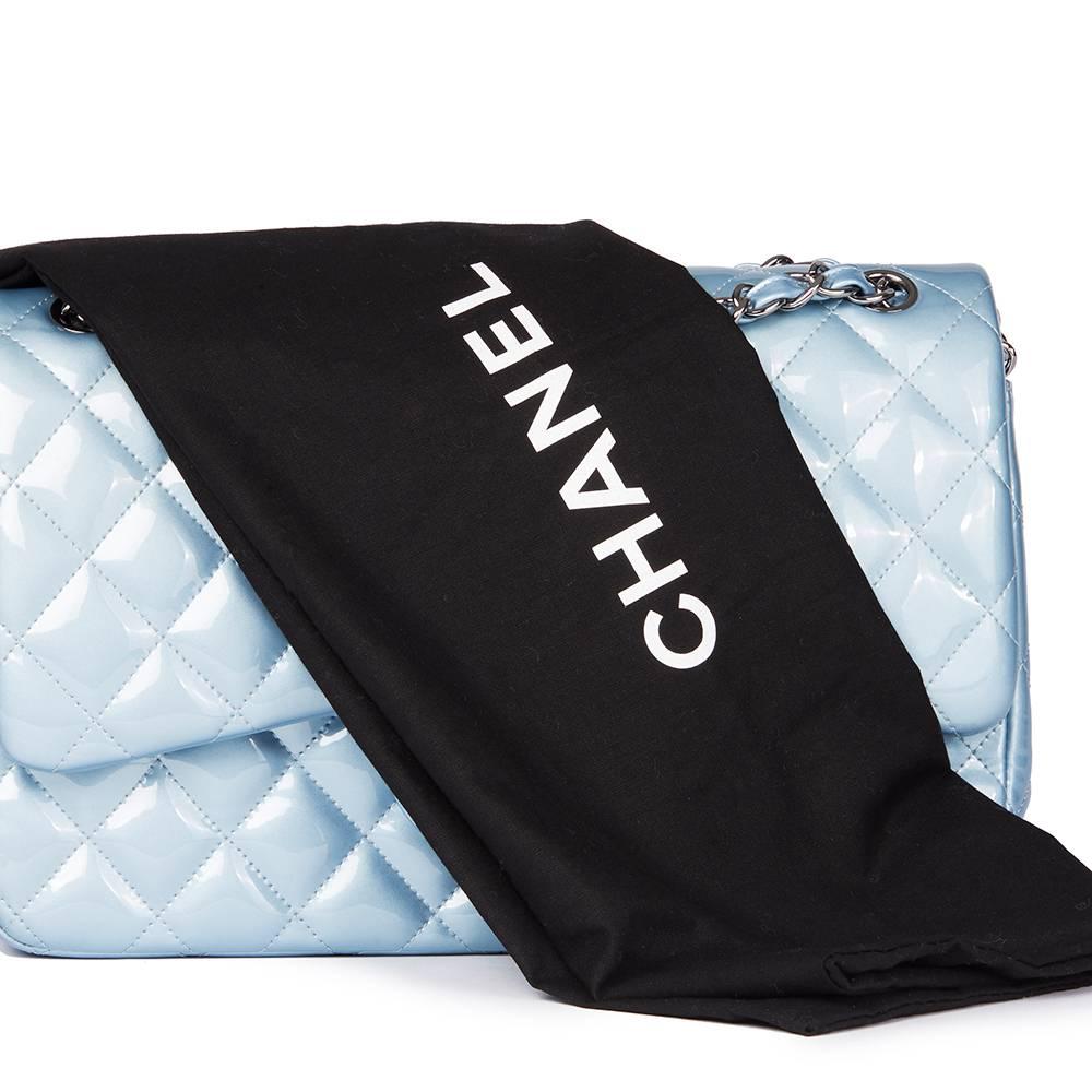 Chanel Sky Blue Quilted Iridescent Patent Leather Jumbo Classic Double Flap Bag 2