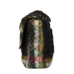 Chanel Dark Muti Colour Tartan Quilted Mohair Fabric Day Flap Bag