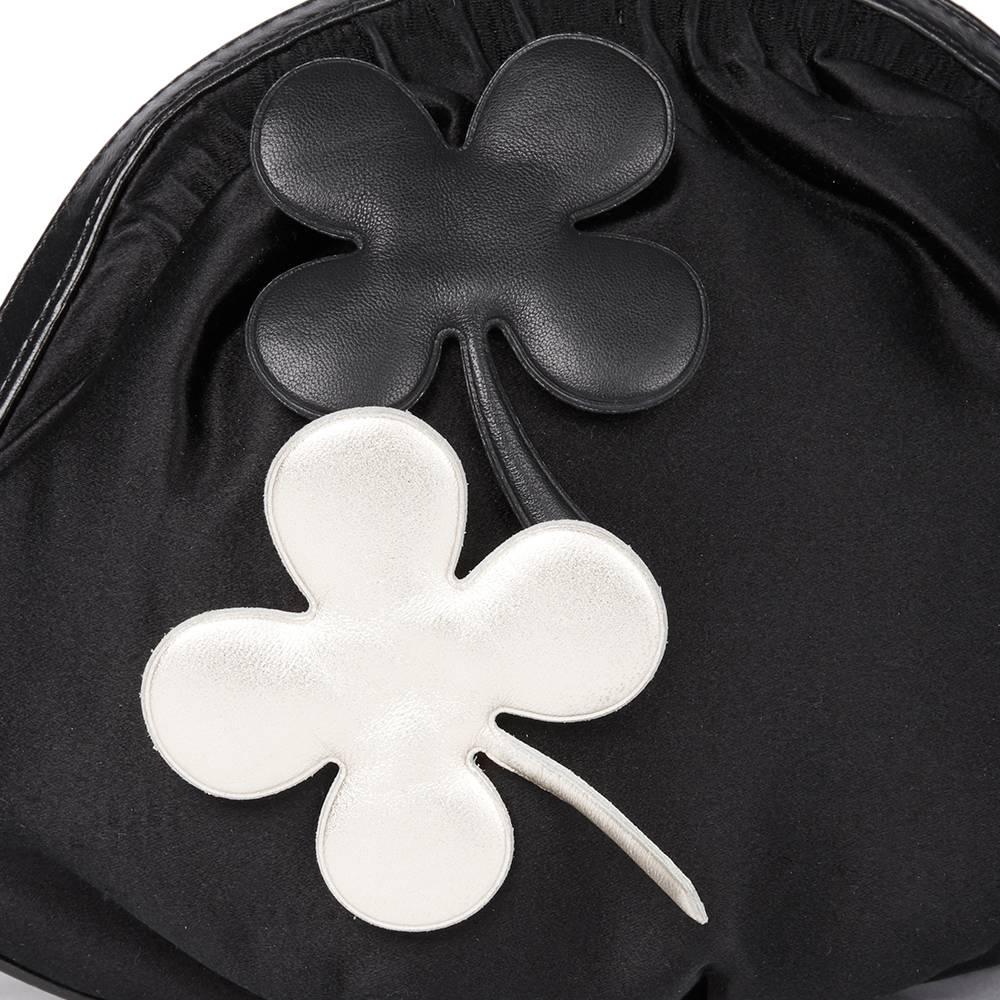 Chanel Black Satin Timesless Four Leaf Clover Wristlet Clutch  1