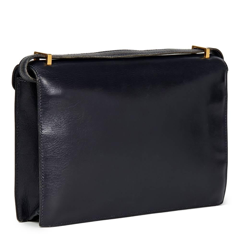 Hermes Navy Box Calf Leather Vintage Jimmy In Good Condition In Bishop's Stortford, Hertfordshire