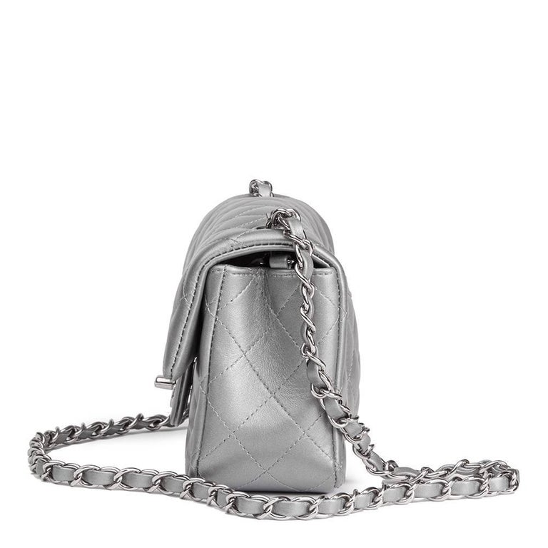 Chanel Silver Metallic Quilted Lambskin Rectangular Mini Flap Bag, 2017 at  1stDibs