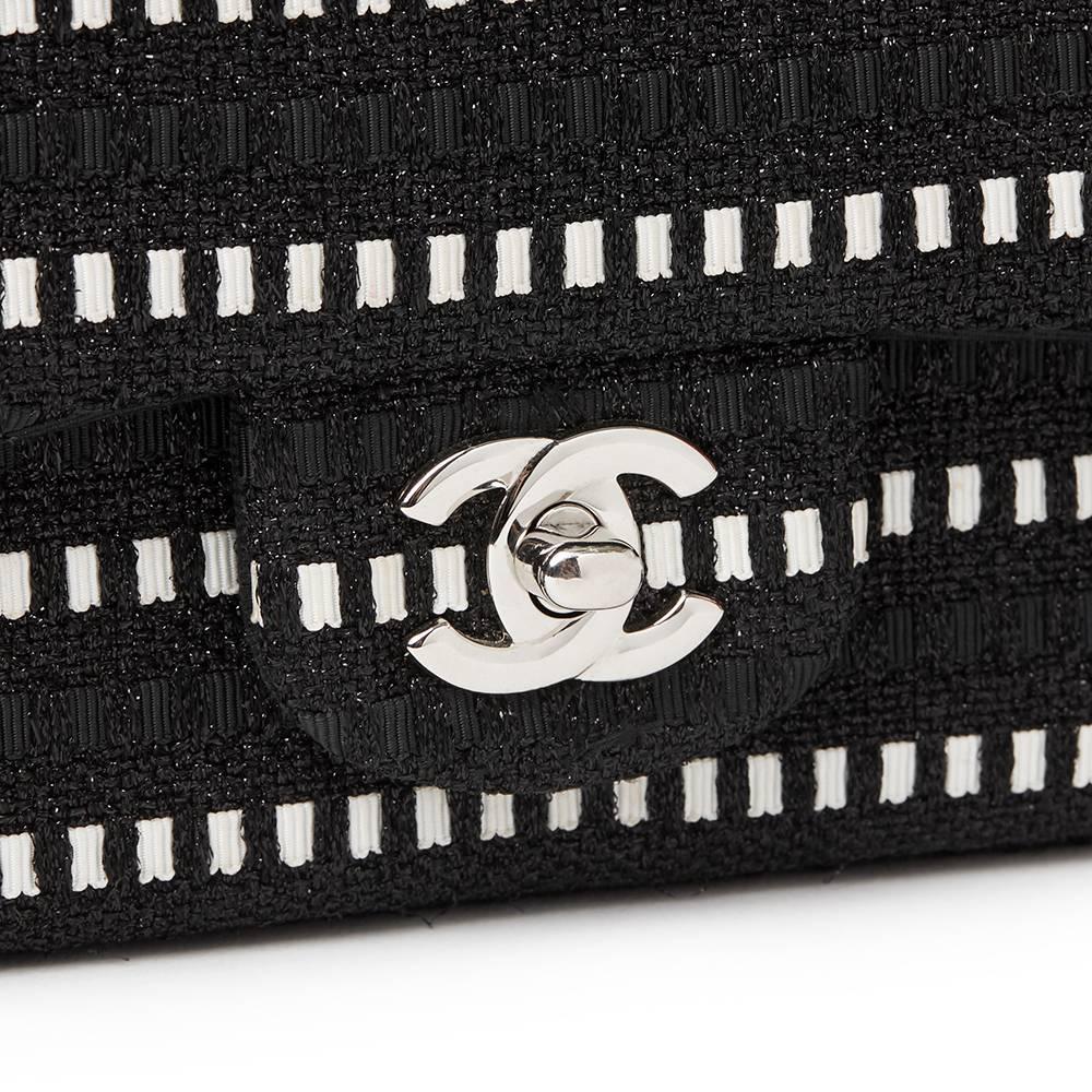 2014 Chanel Black & White Woven Fabric Rectangular Mini Flap Bag 2