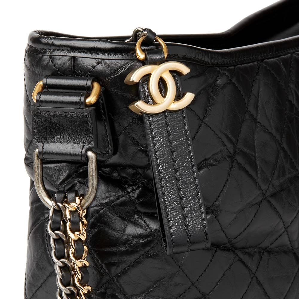 Women's or Men's 2017 Chanel Black Quilted Aged Calfskin Leather Gabrielle Hobo Bag 