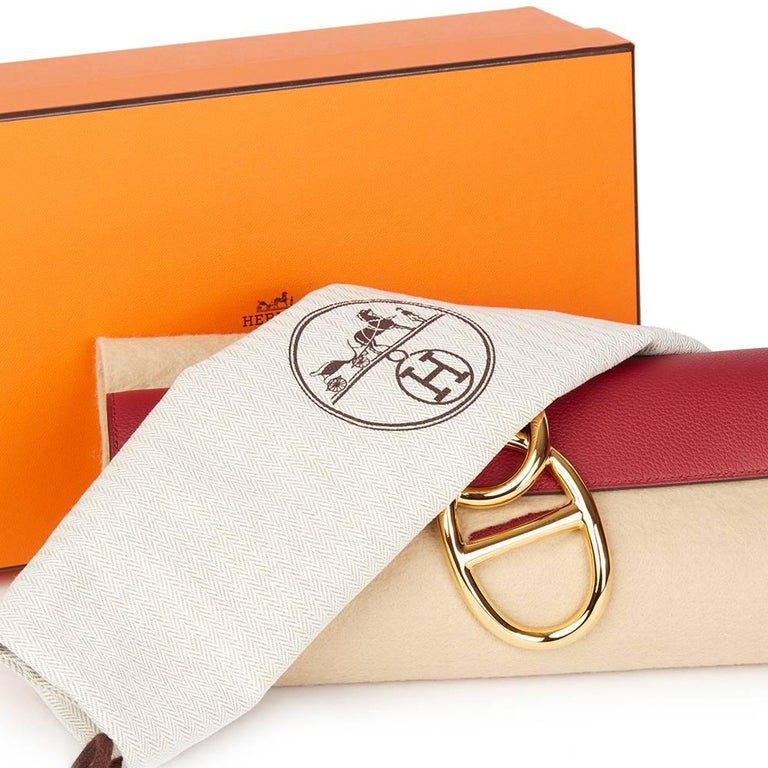 2016 Hermes Rouge Grenat Evergrain Leather Egee Clutch at 1stDibs