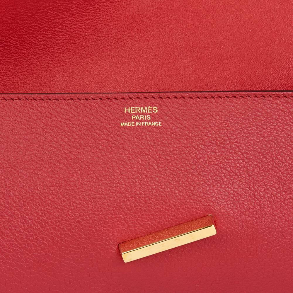 Red 2016 Hermes Rouge Grenat Evergrain Leather Egee Clutch 