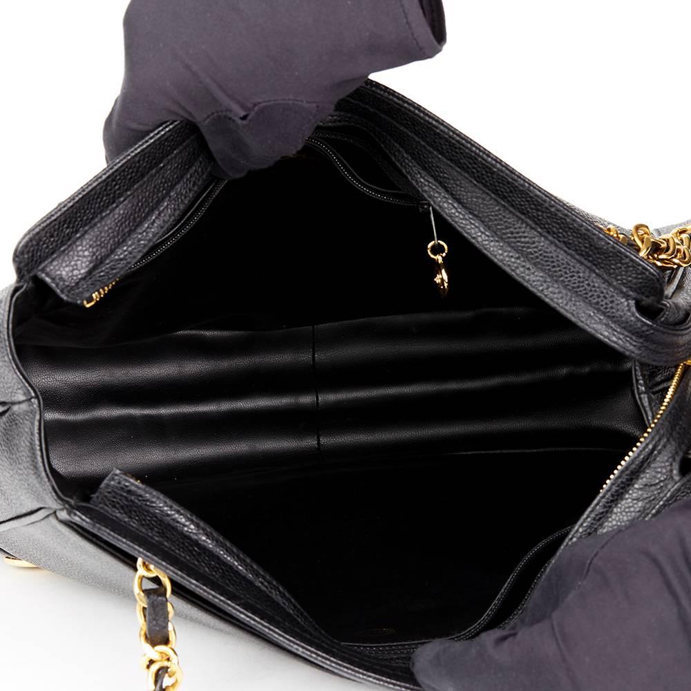 1990s Chanel Black Caviar Leather Vintage Timeless Shoulder Bag  4