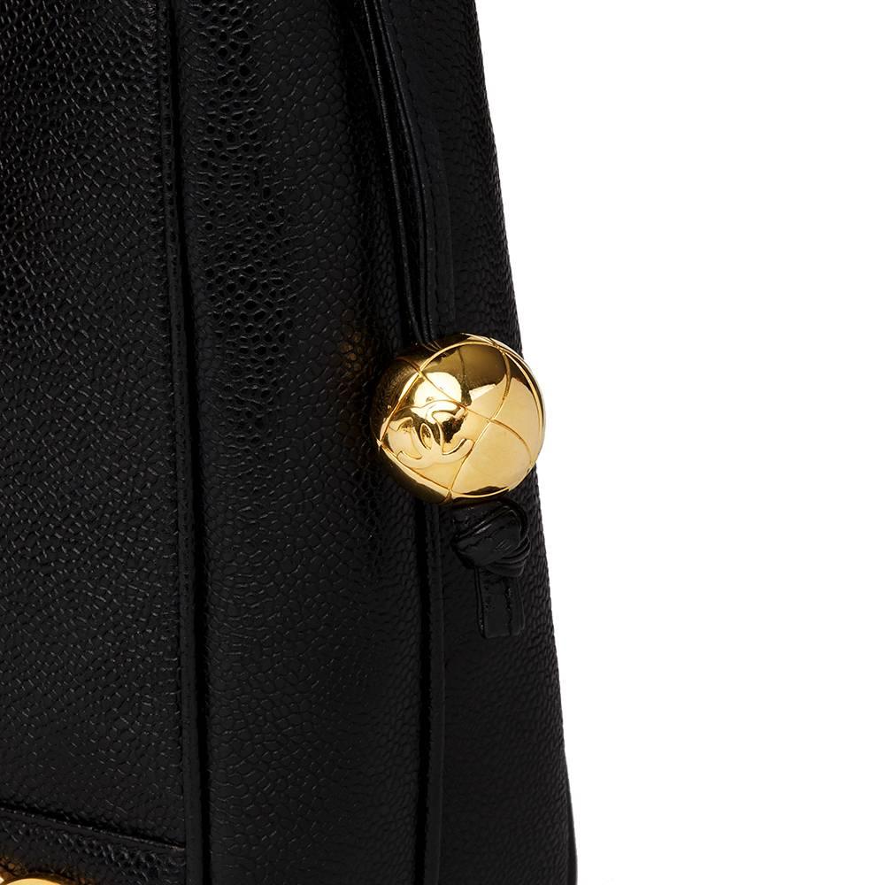 1990s Chanel Black Caviar Leather Vintage Timeless Shoulder Bag  2
