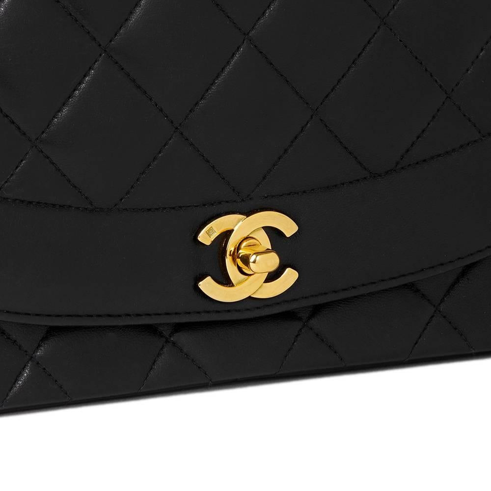 1994 Chanel Black Quilted Lambskin Vintage Medium Diana Classic Single Flap Bag  1