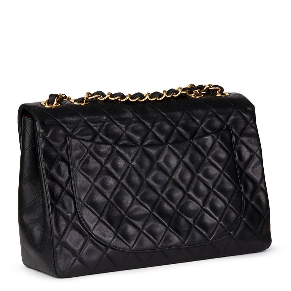 Women's 1990 Chanel Black Quilted Lambskin Vintage Maxi Jumbo XL Flap Bag 