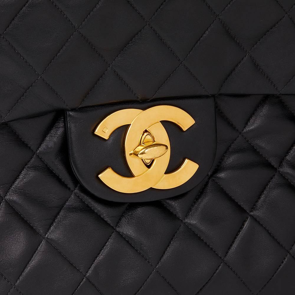 1990 Chanel Black Quilted Lambskin Vintage Maxi Jumbo XL Flap Bag  2
