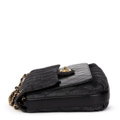 2016 Chanel Indigo Blue Quilted Denim & Black Calfskin Leather Single Flap Bag