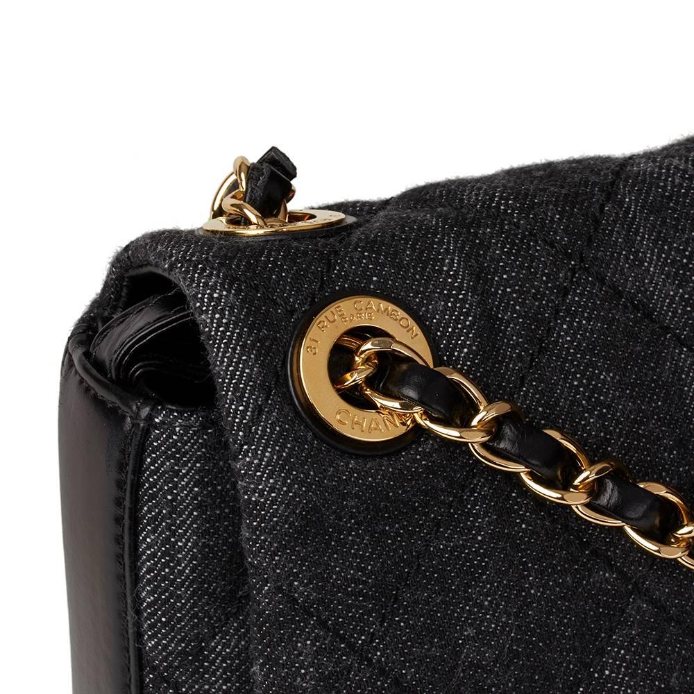 2016 Chanel Indigo Blue Quilted Denim & Black Calfskin Leather Single Flap Bag  2