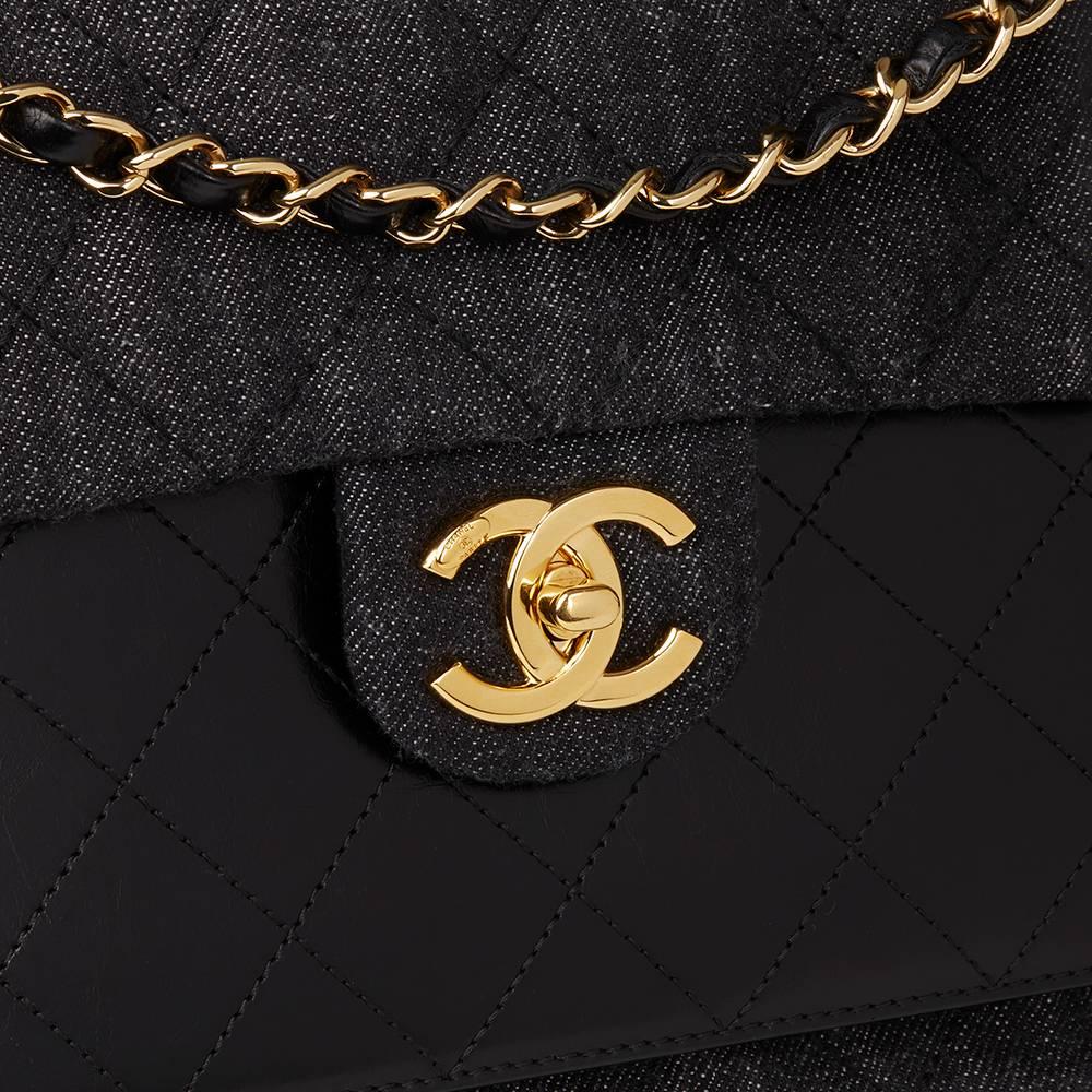 2016 Chanel Indigo Blue Quilted Denim & Black Calfskin Leather Single Flap Bag  1