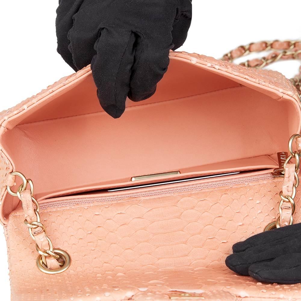 2014 Chanel Peach Python Leather Rectangular Mini Flap Bag  In Excellent Condition In Bishop's Stortford, Hertfordshire