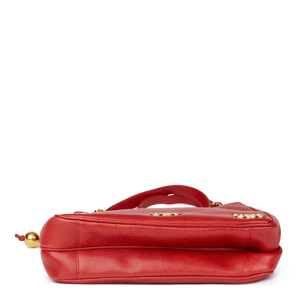 Women's 1996 Chanel Red Caviar Leather Vintage Timeless Shoulder Bag 