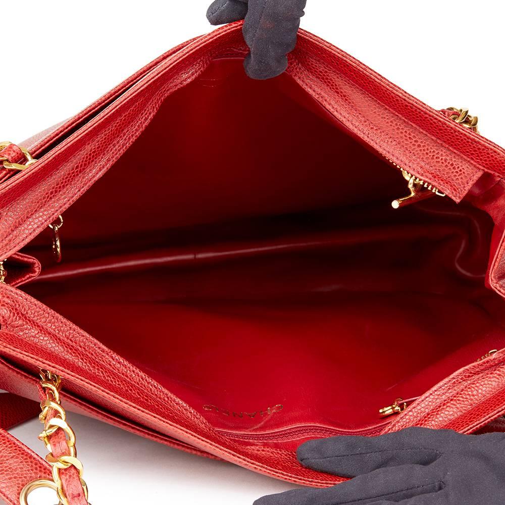 1996 Chanel Red Caviar Leather Vintage Timeless Shoulder Bag  4