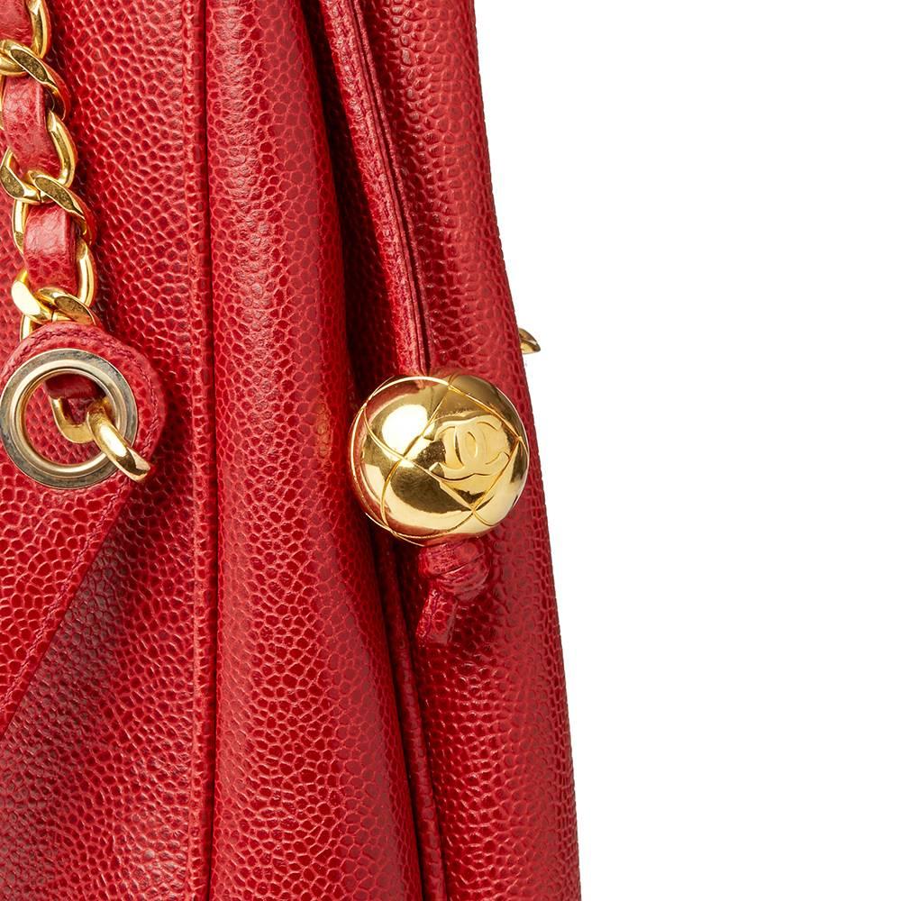 1996 Chanel Red Caviar Leather Vintage Timeless Shoulder Bag  2