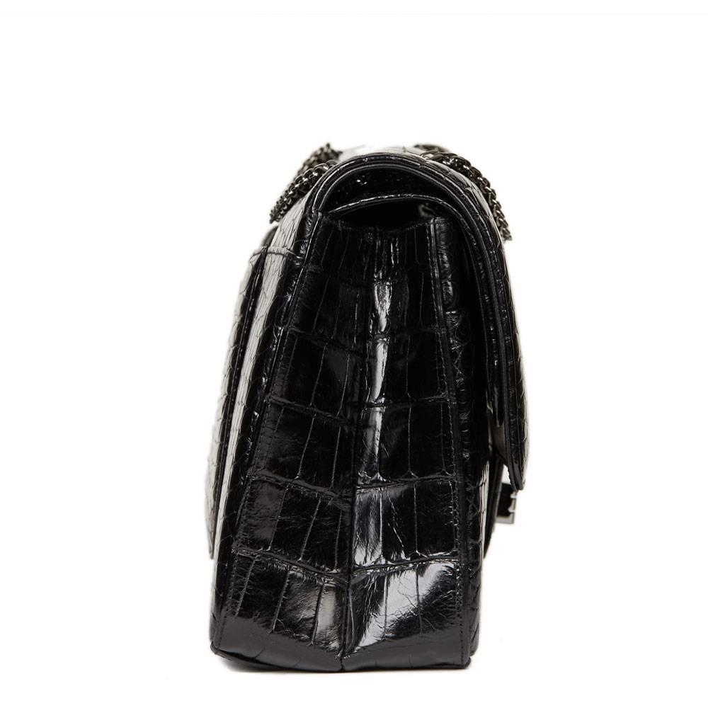 2011 Chanel Black Alligator Leather 2.55 Reissue 227 Double Flap Bag In Excellent Condition In Bishop's Stortford, Hertfordshire