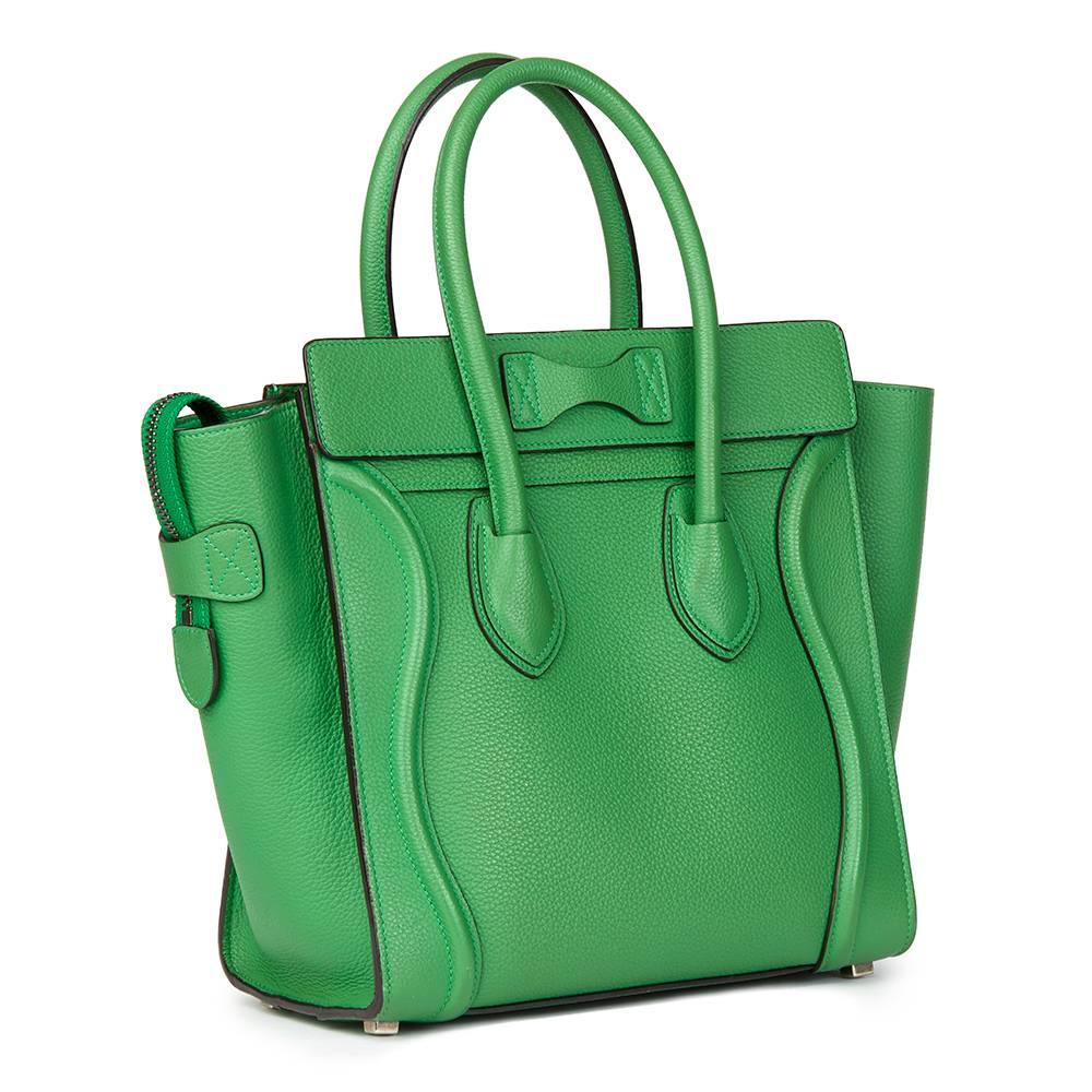 2015 Celine Mint Grained Calfskin Leather Micro Luggage Tote  In Good Condition In Bishop's Stortford, Hertfordshire