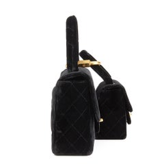 1995 Chanel Black Quilted Velvet Medium Kelly Flap Bag Mini Charm Set