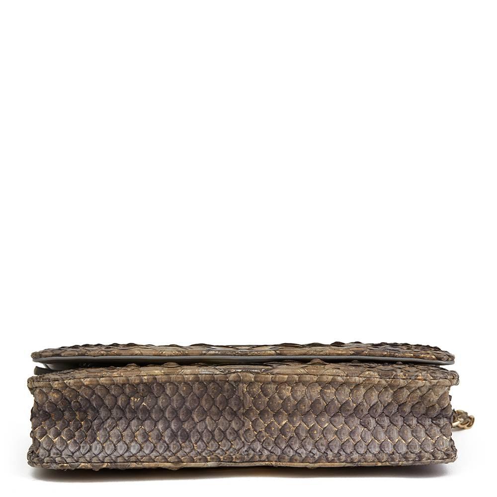 Brown 2013 Chanel Grey & Gold Metallic Python Leather Wallet-On-Chain WOC