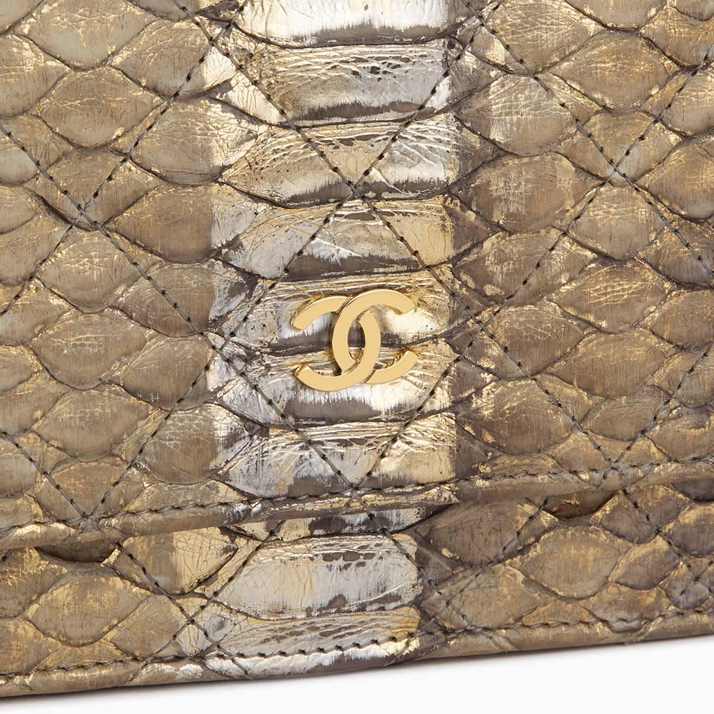 2013 Chanel Grey & Gold Metallic Python Leather Wallet-On-Chain WOC In Excellent Condition In Bishop's Stortford, Hertfordshire