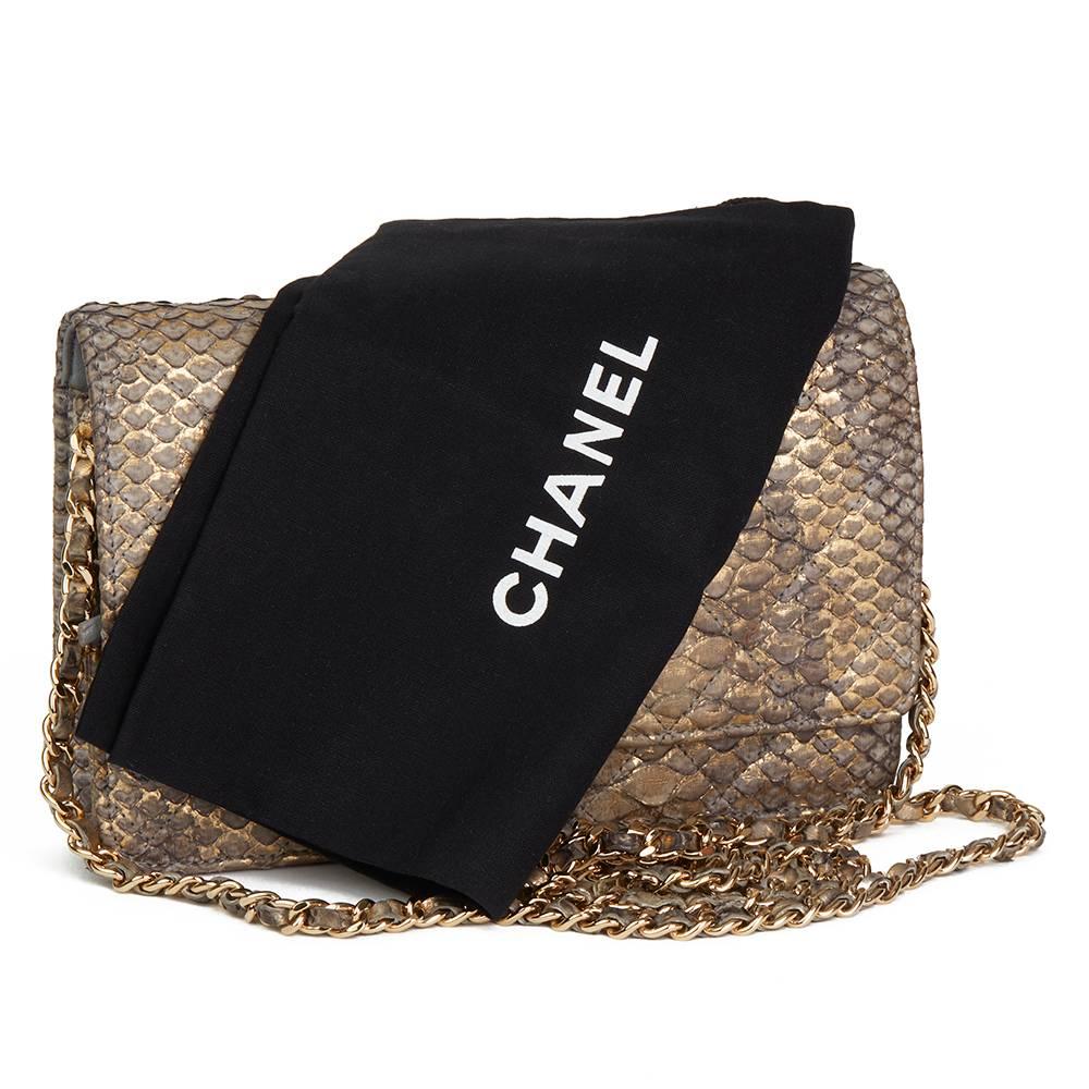 2013 Chanel Grey & Gold Metallic Python Leather Wallet-On-Chain WOC 3