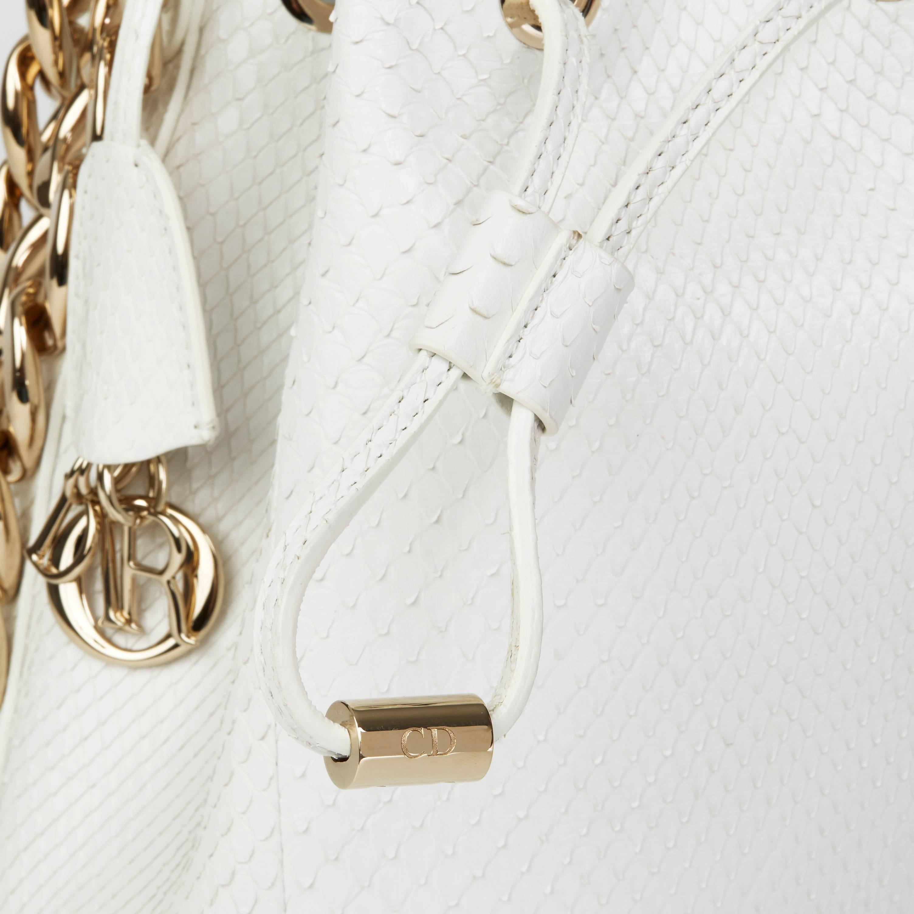 Women's 2015 Christian Dior White Python Leather Small Bubble Bucket Bag