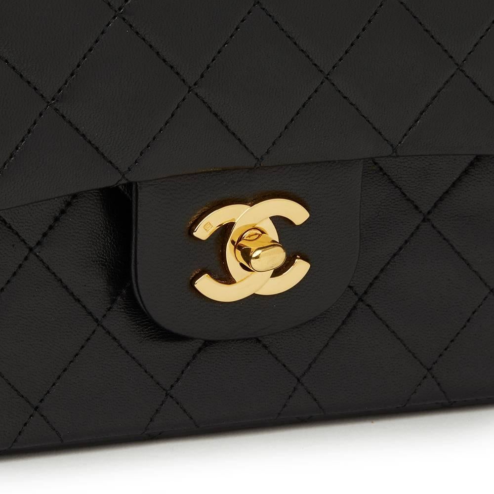 1990 Chanel Black Quilted Lambskin Vintage Medium Classic Double Flap Bag  2