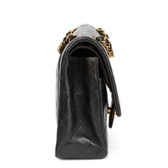 1991 Chanel Black Quilted Lambskin Vintage Medium Classic Double Flap Bag