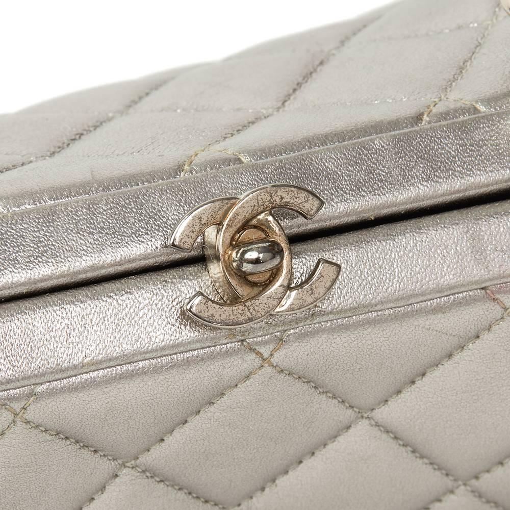 Chanel Silver Quilted Metallic Lambskin Vintage Mini Timeless Frame Bag, 1996  1