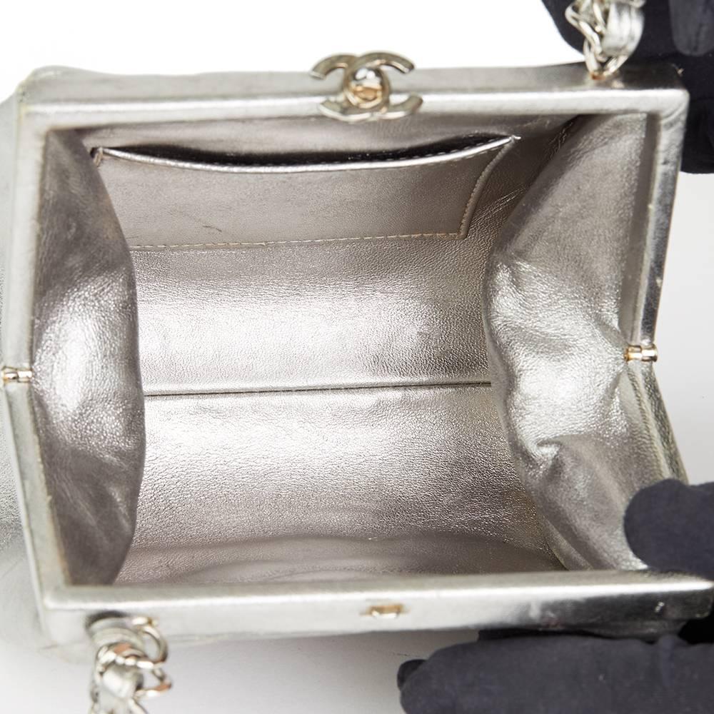 Chanel Silver Quilted Metallic Lambskin Vintage Mini Timeless Frame Bag, 1996  3