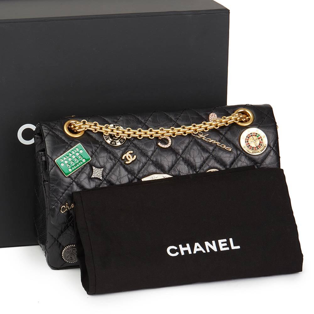 Chanel Black Aged Calfskin Casino Lucky Charms 2.55 Reissue 225 Double Flap Bag 2